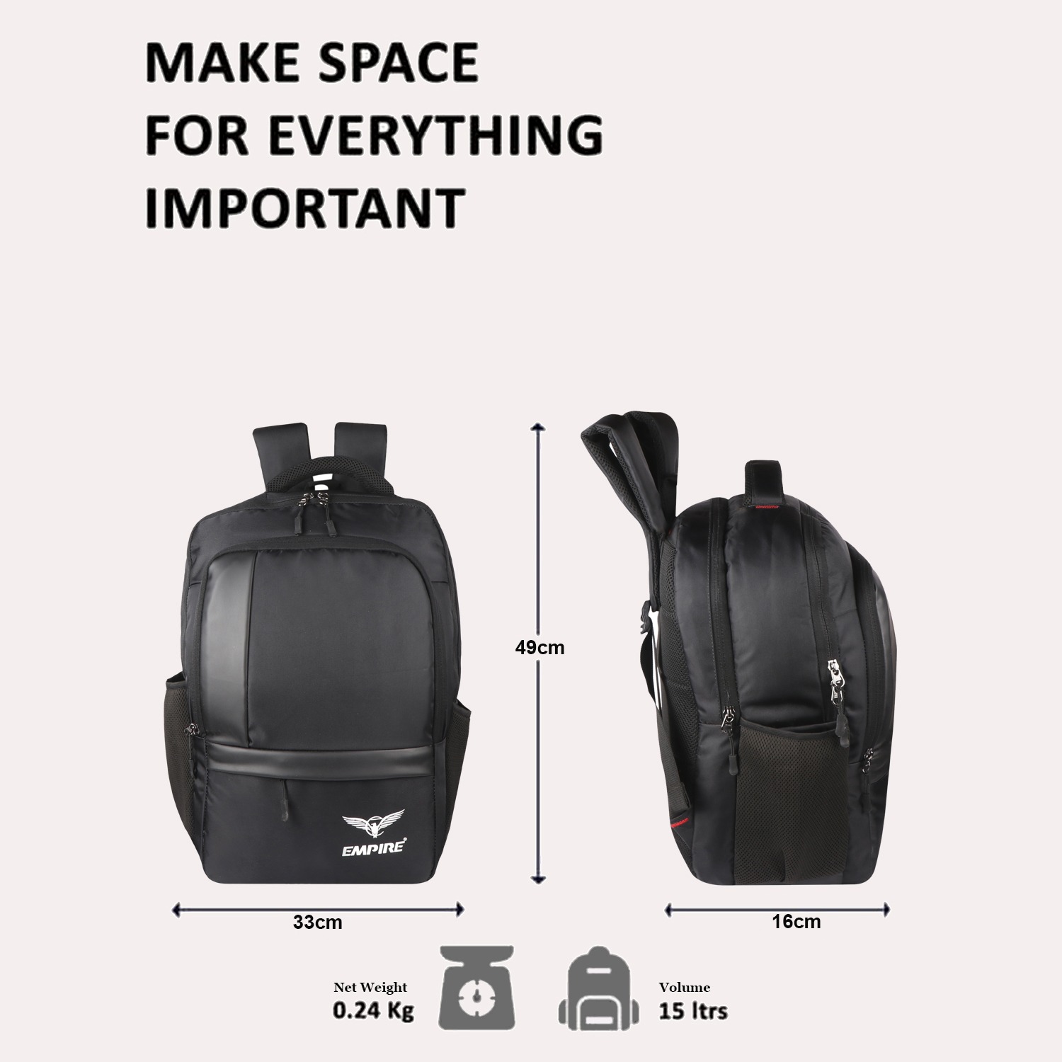 Stylish Office Backpack laptop Bag BLACK - Image 3