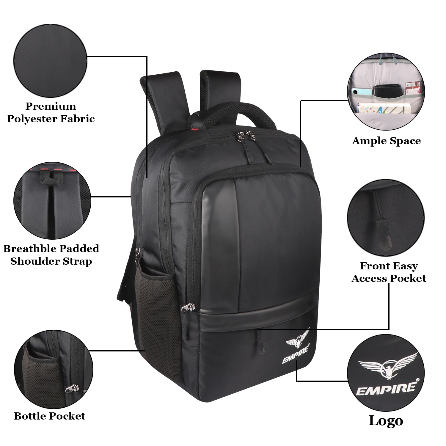 Stylish Office Backpack laptop Bag BLACK - Image 6