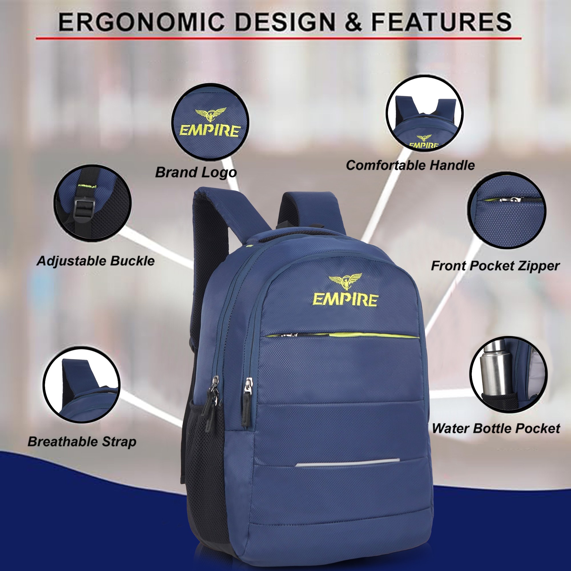 Empire Fashion Laptop Backpack | Navy Blue | Water-Resistant Travel & College Bag with Multiple Compartments - Image 14