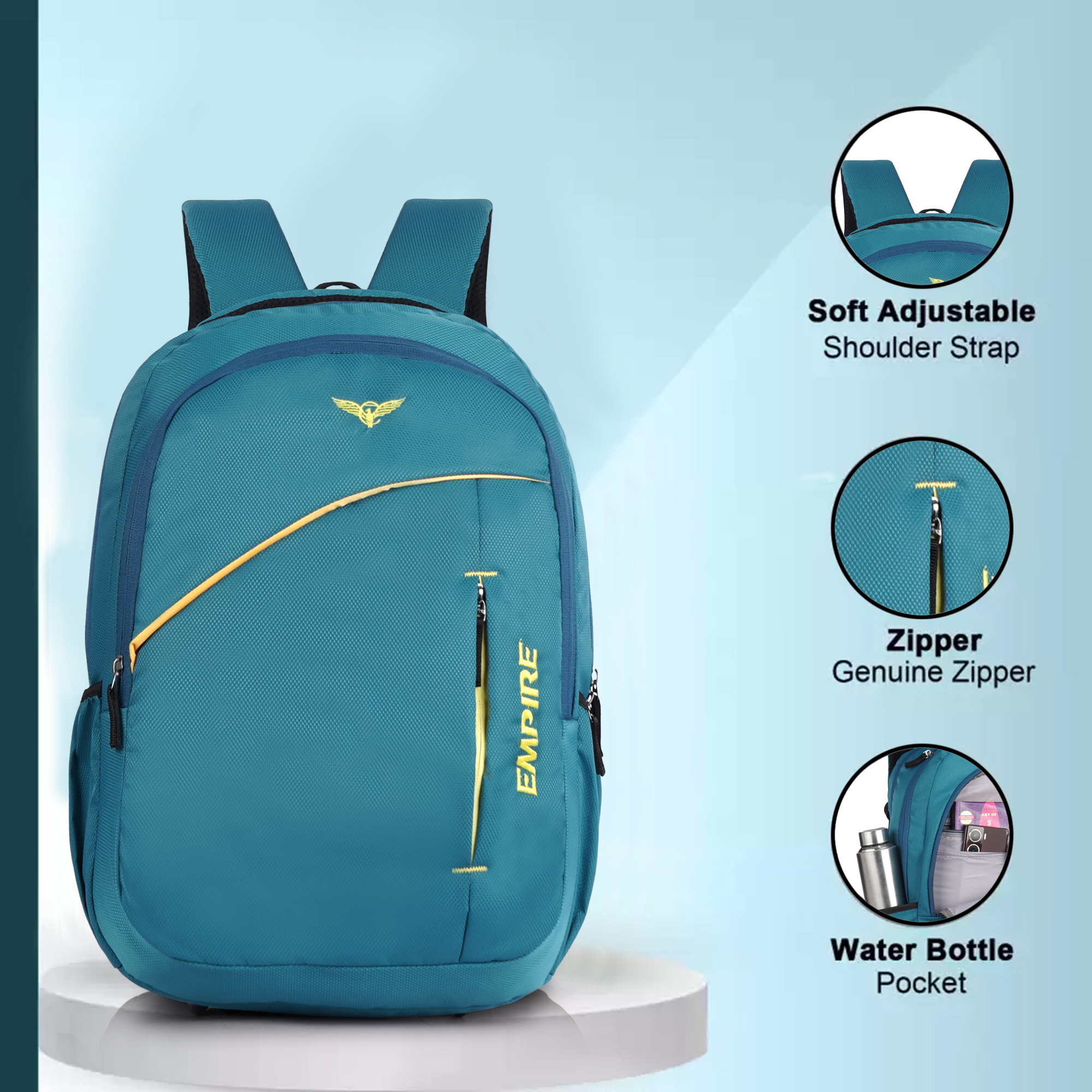 Empire Fashion Laptop Backpack | Light Blue | Sporty Diagonal Accent Travel & College Bag with Multiple Compartments - Image 15