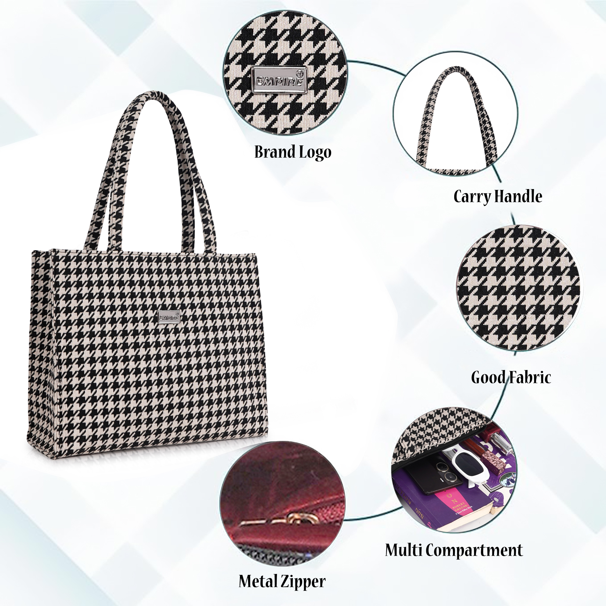 Empire Fashion Boho Kilim Tote Bag for Women | Black | Ethnic Jacquard Woven Handbag - Image 8