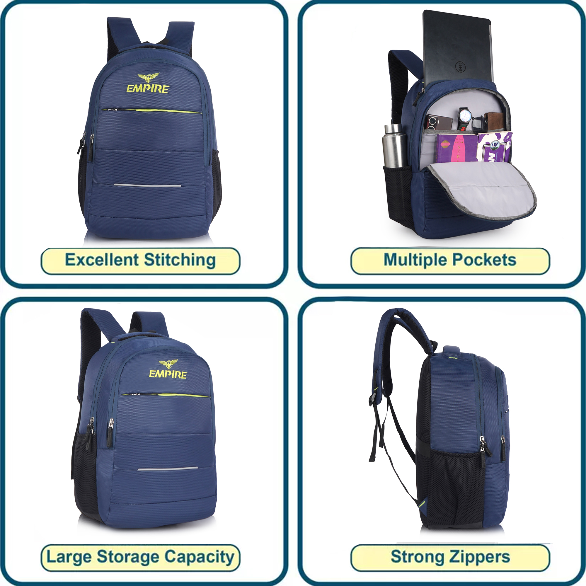 Empire Fashion Laptop Backpack | Navy Blue | Water-Resistant Travel & College Bag with Multiple Compartments - Image 13
