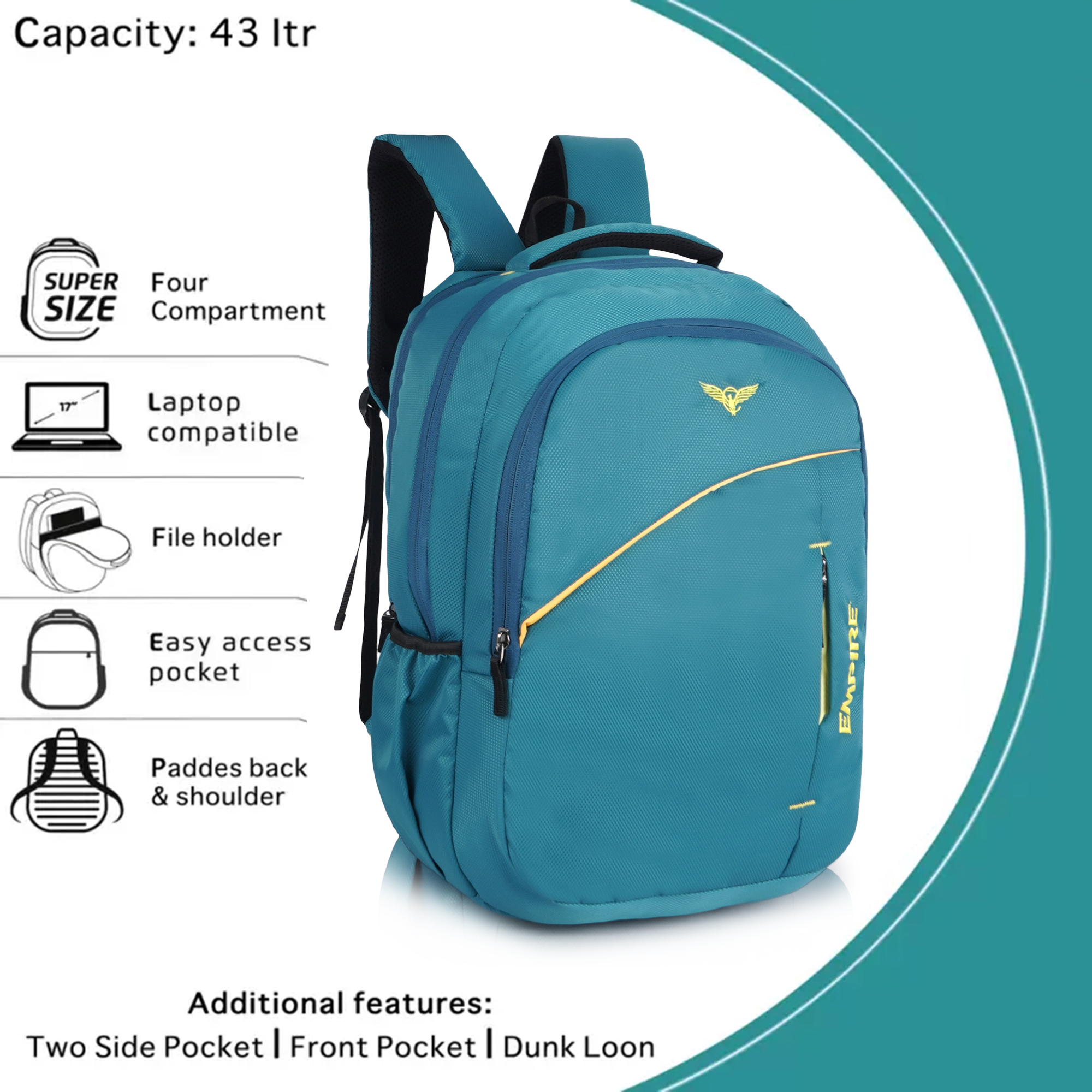 Empire Fashion Laptop Backpack | Light Blue | Sporty Diagonal Accent Travel & College Bag with Multiple Compartments - Image 14