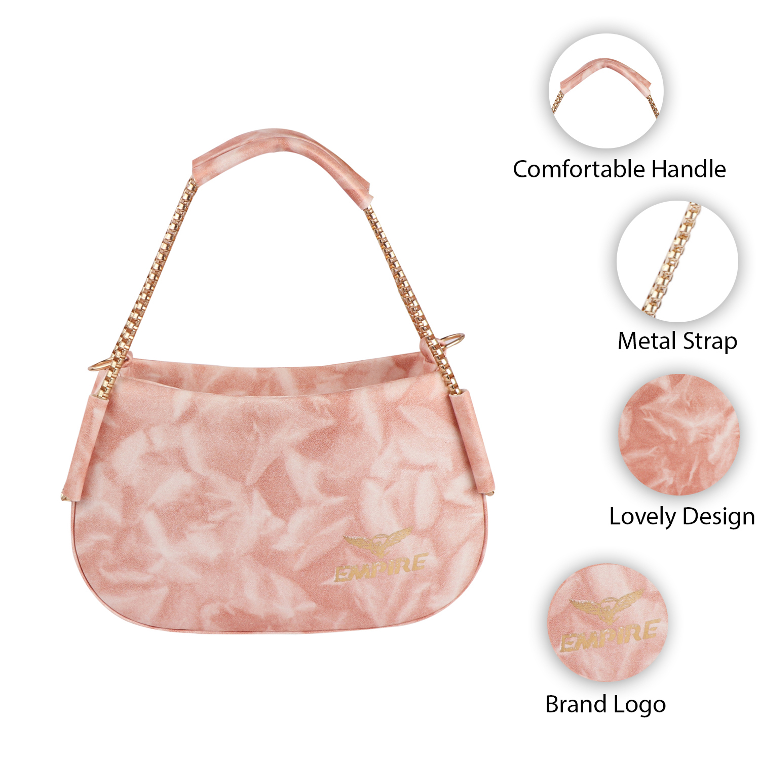 Empire Fashion Elegant Chain Strap Shoulder Bag for Women | Pink Tie-Dye | Premium Suede Finish Handbag - Image 10