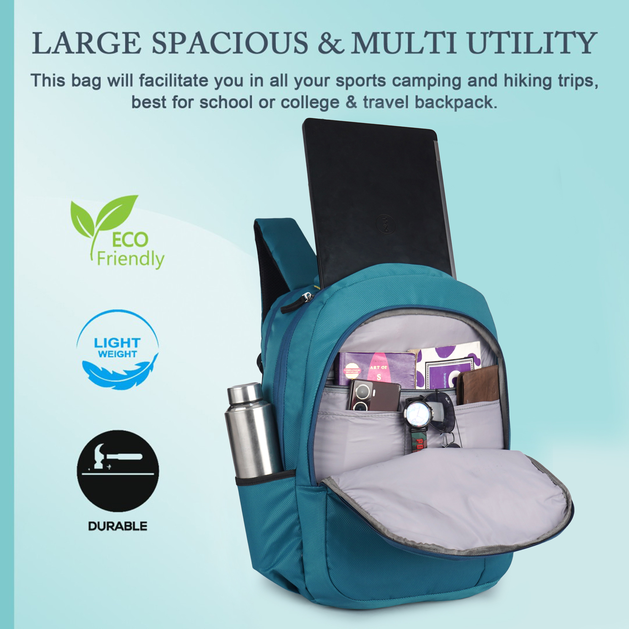 Empire Fashion Laptop Backpack | Light Blue | Sporty Diagonal Accent Travel & College Bag with Multiple Compartments - Image 12