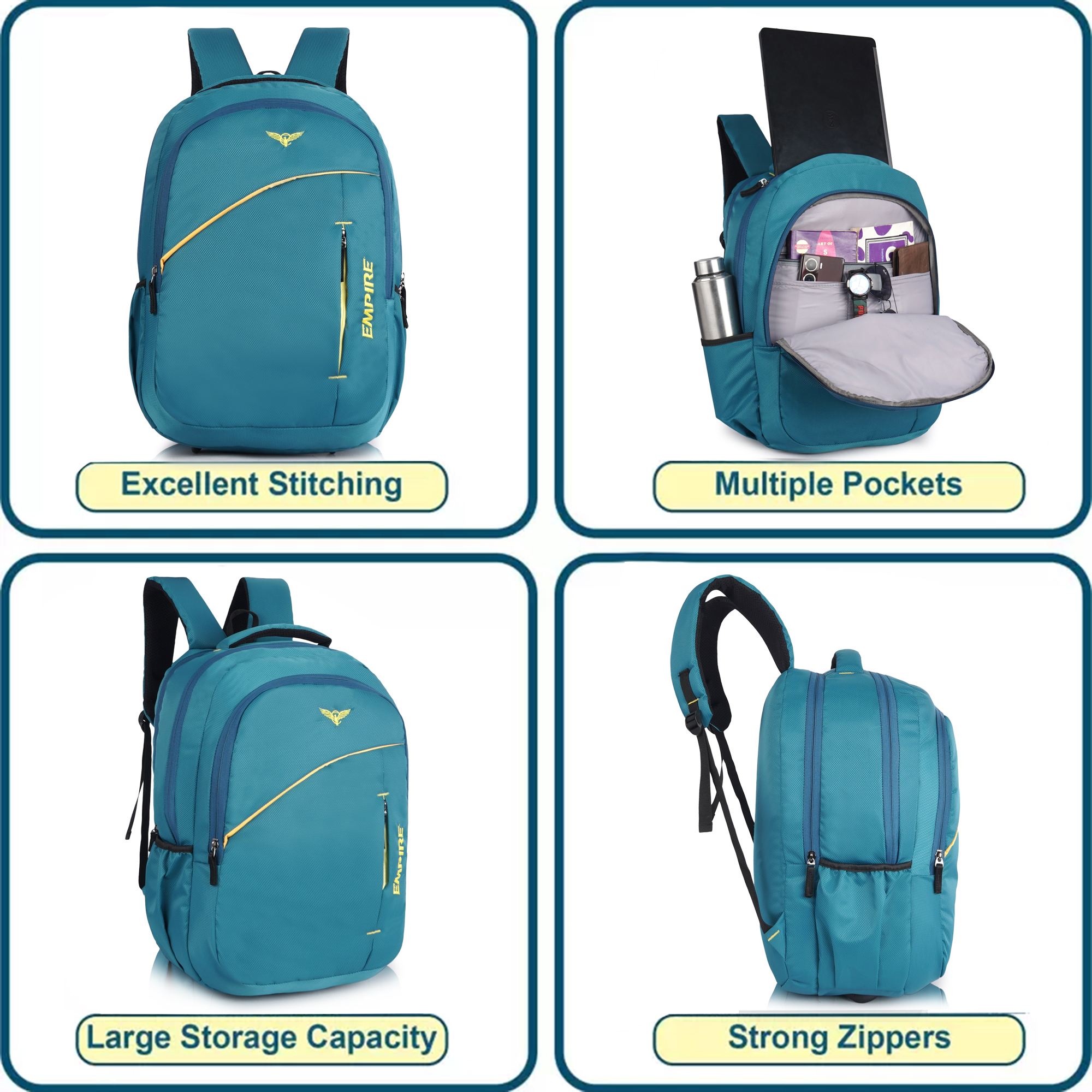 Empire Fashion Laptop Backpack | Light Blue | Sporty Diagonal Accent Travel & College Bag with Multiple Compartments - Image 11