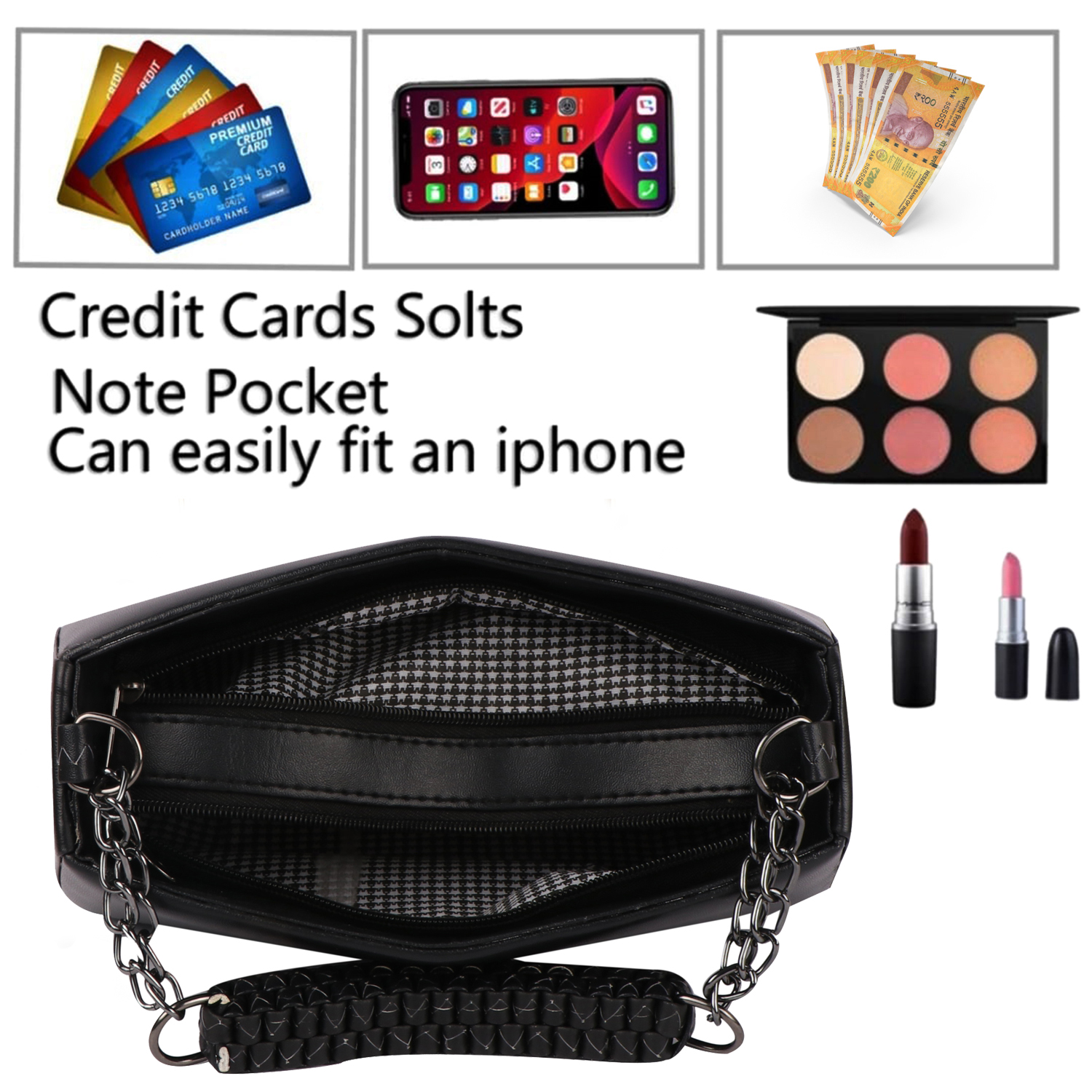 Empire Fashion Crescent Flap Shoulder Bag | Black - Image 7