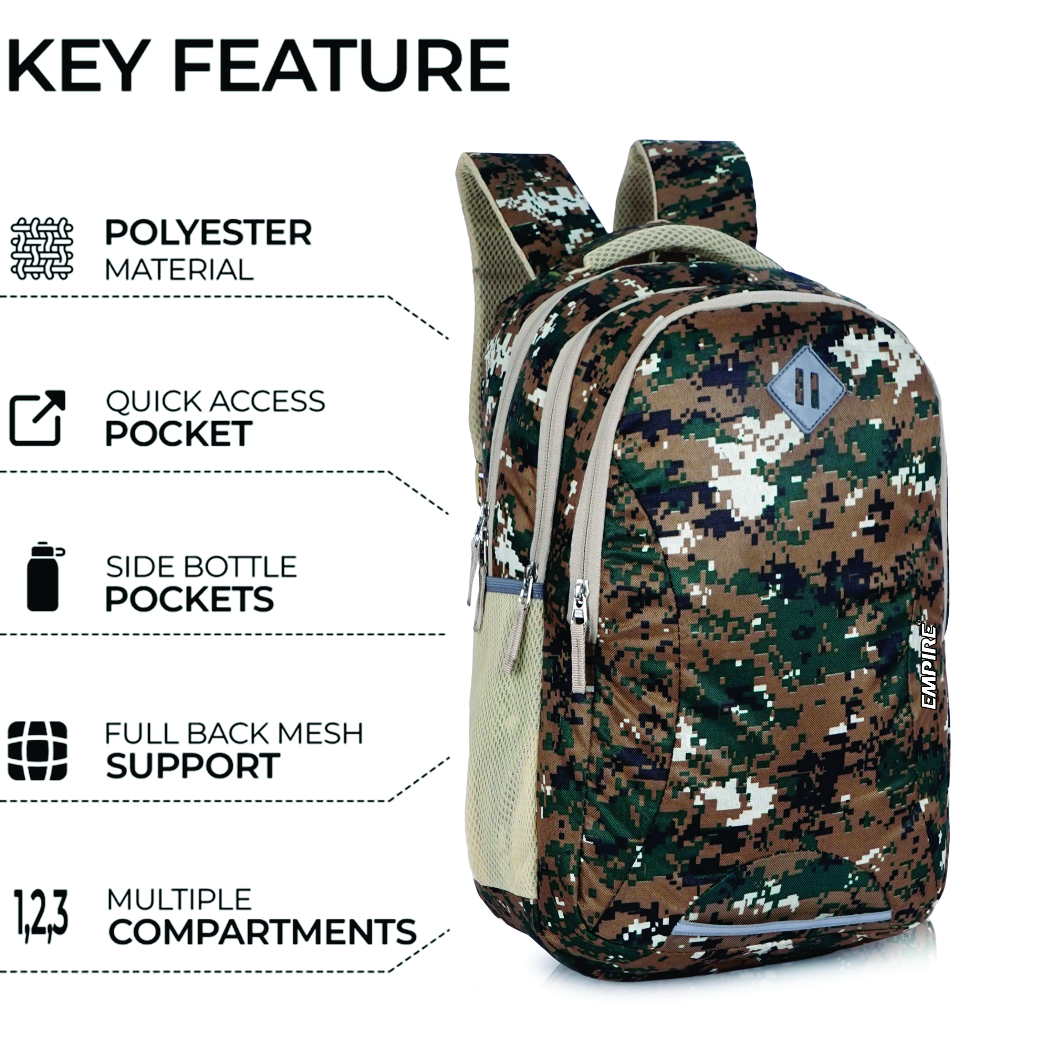 Empire Fashion Digital Camo Laptop Backpack for Men & Women | Army Green | College Bag | Travel Backpack | Water Resistant - Image 16