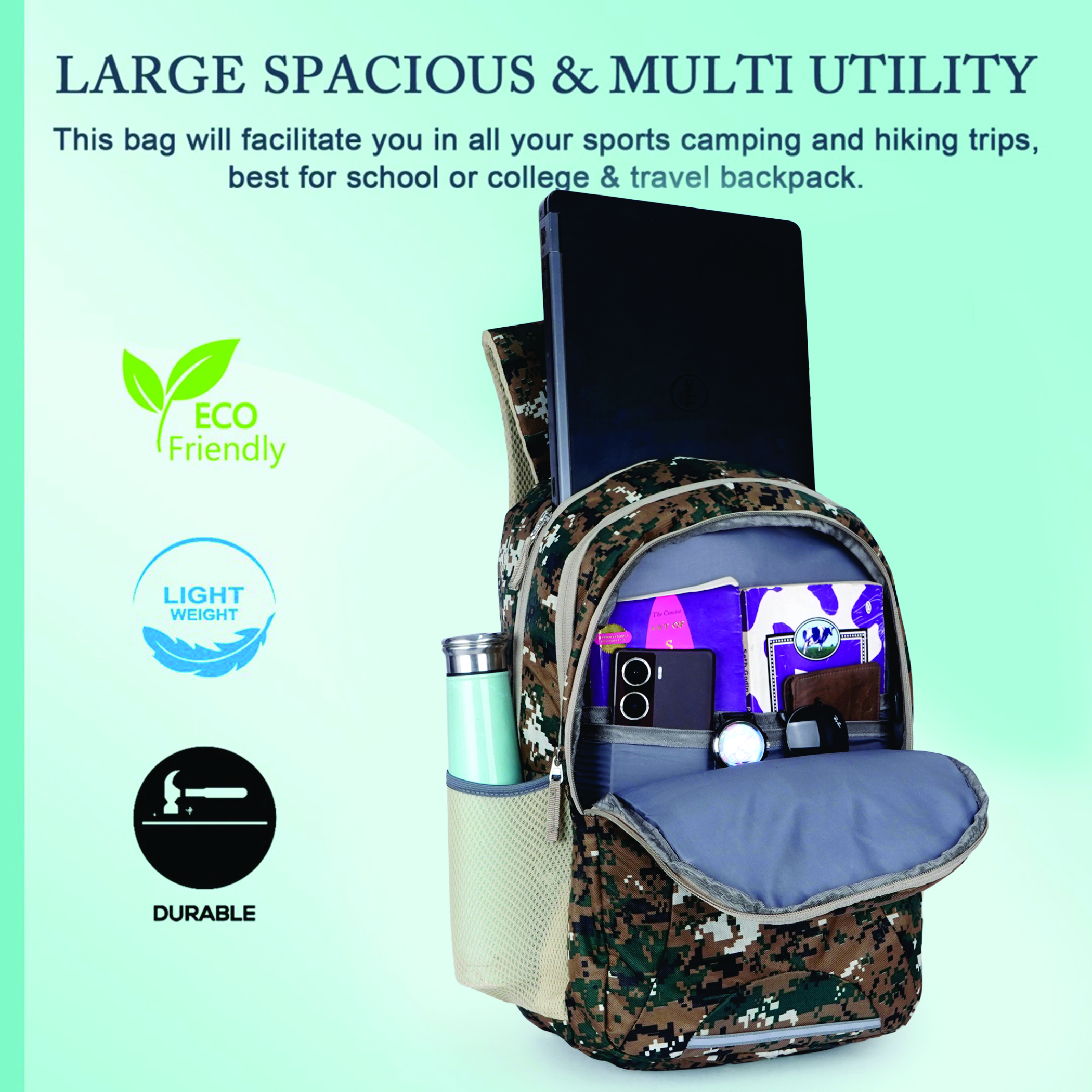 Empire Fashion Digital Camo Laptop Backpack for Men & Women | Army Green | College Bag | Travel Backpack | Water Resistant - Image 11