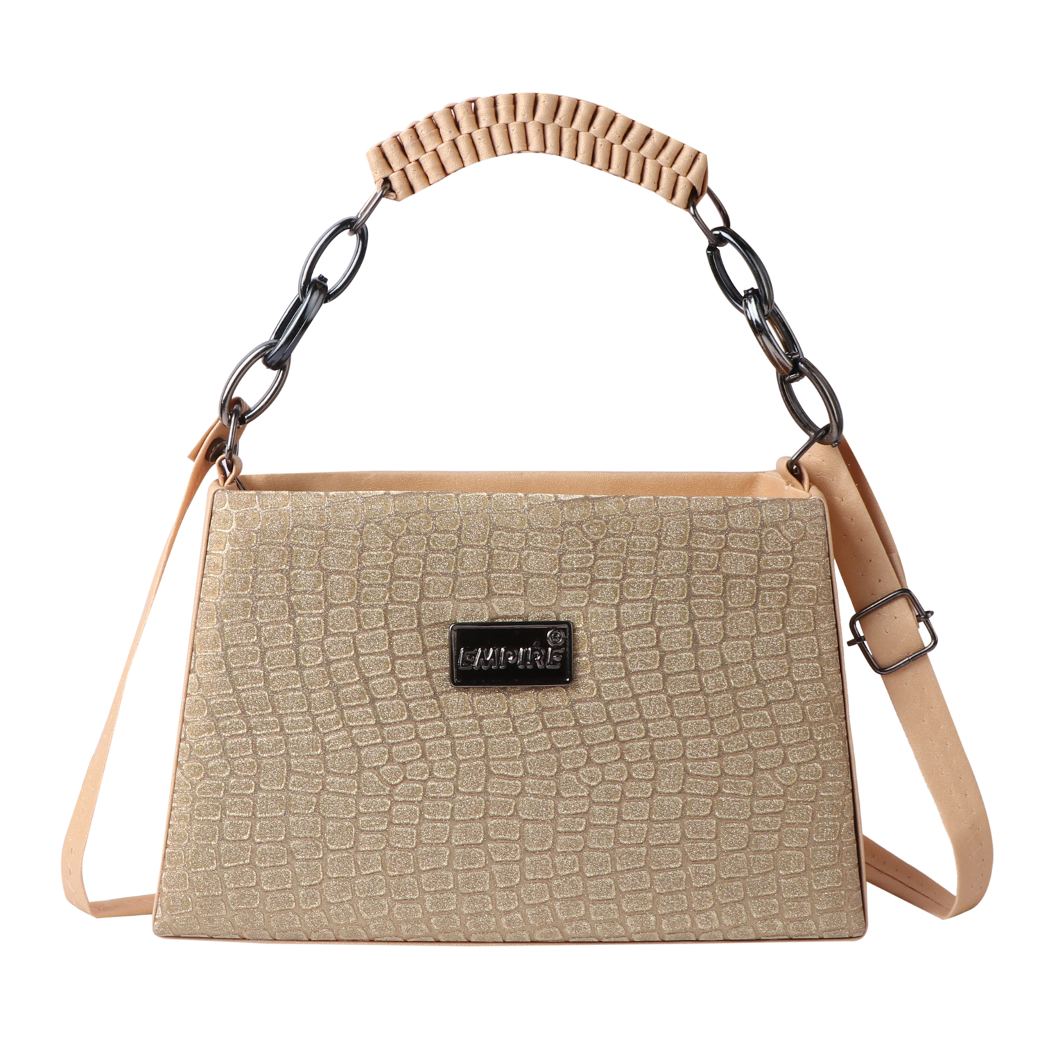 Croc Embossed Glitter Structured Handbag | Cream - Image 2