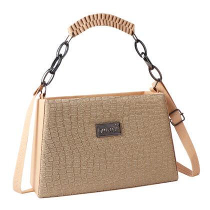 Croc Embossed Glitter Structured Handbag | Cream