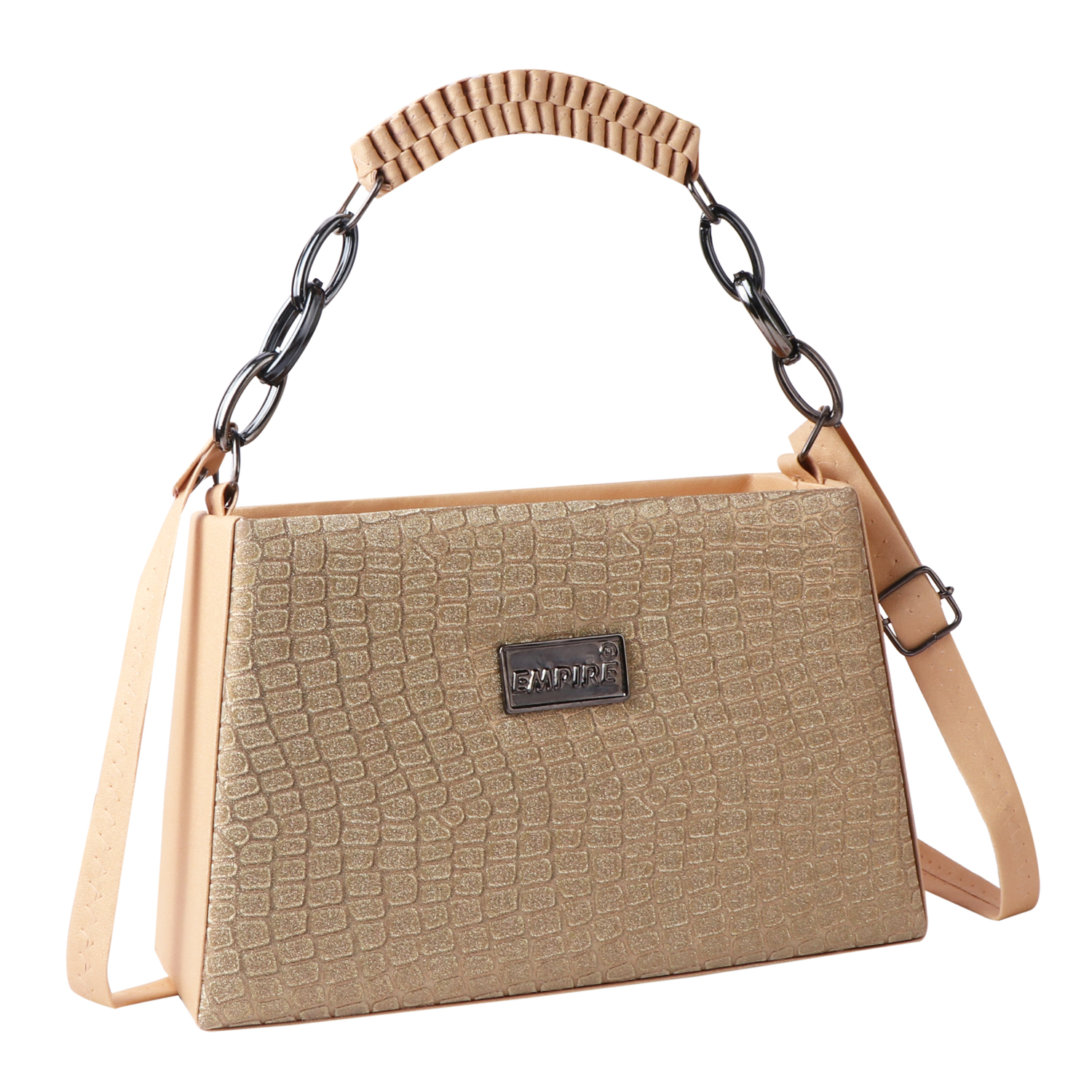 Croc Embossed Glitter Structured Handbag | Cream