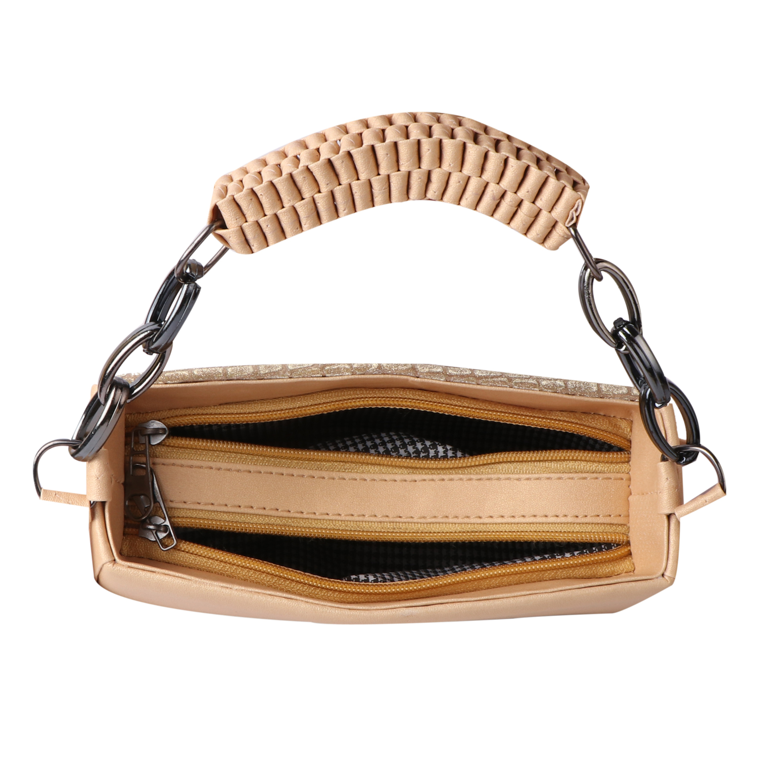 Croc Embossed Glitter Structured Handbag | Cream - Image 6