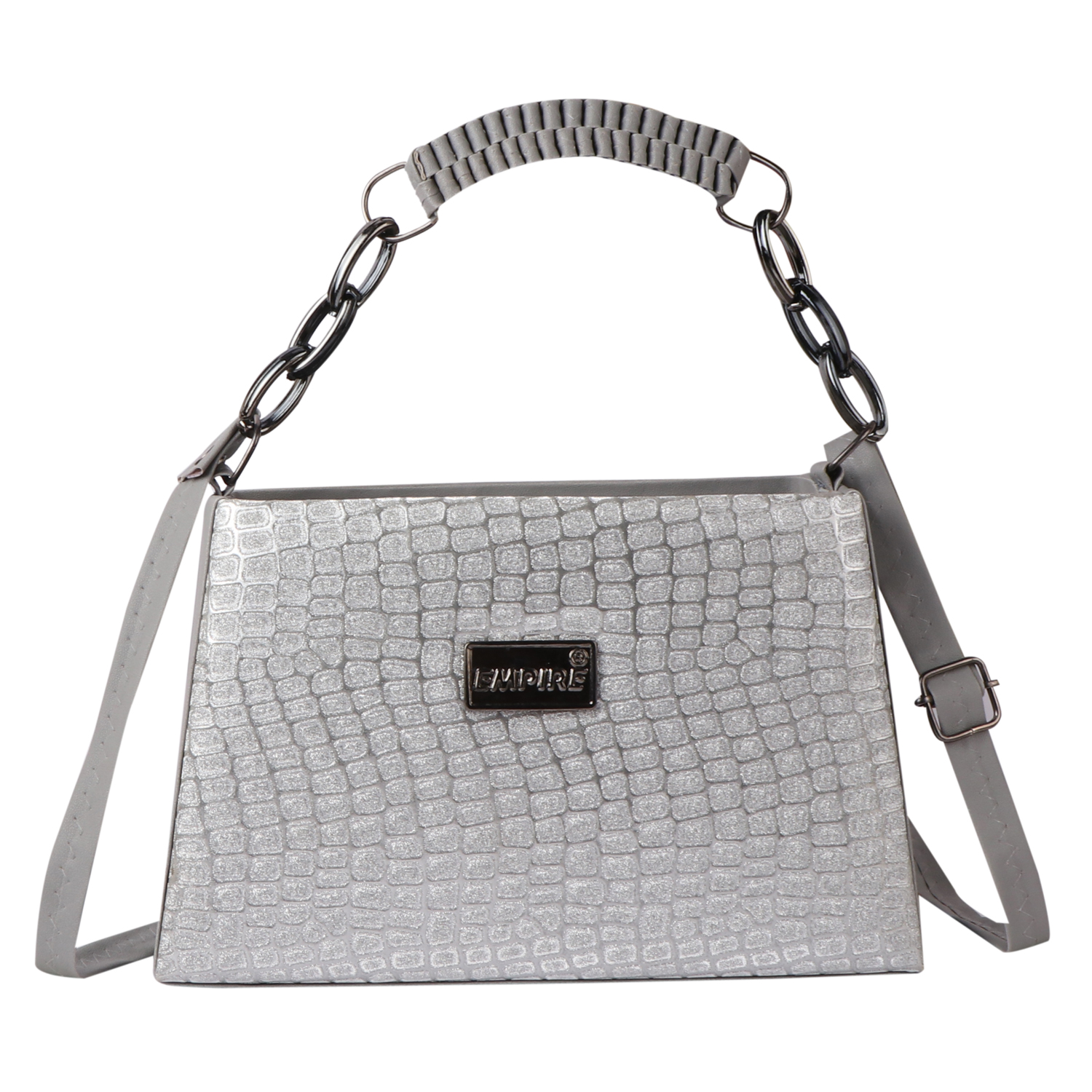 Croc Embossed Glitter Structured Handbag | Grey - Image 2