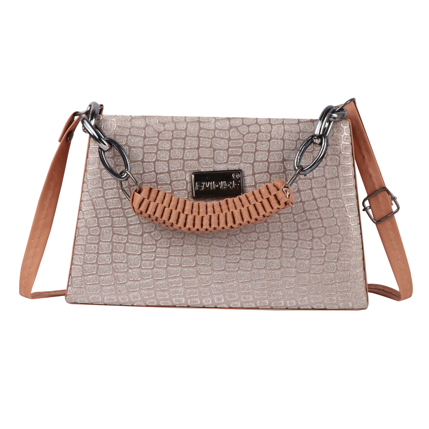 Croc Embossed Glitter Structured Handbag | Pink - Image 2