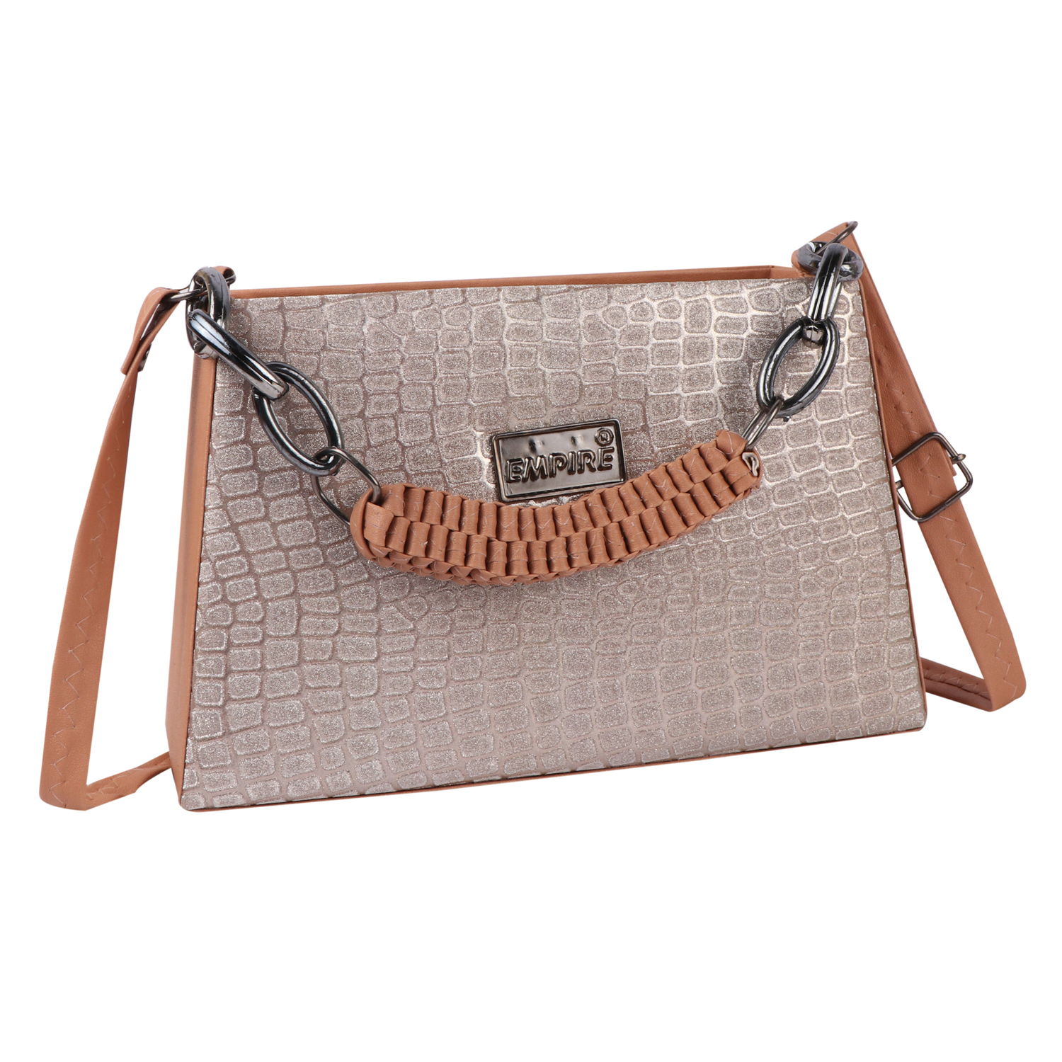 Croc Embossed Glitter Structured Handbag | Pink