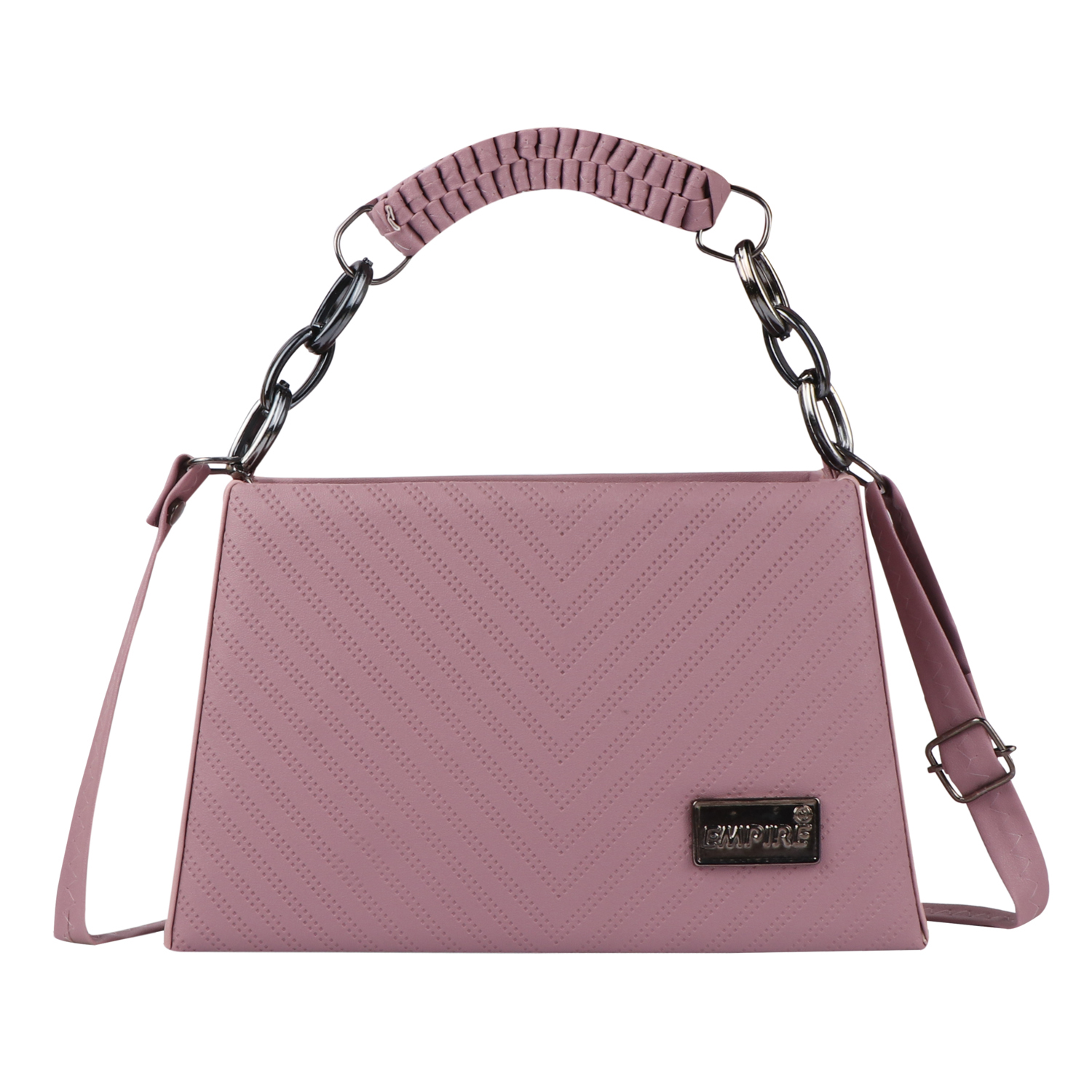 Empire Fashion Chevron Quilted Structured Handbag for Women | Pink | Top Handle Chain Bag | Crossbody Shoulder Bag - Image 2