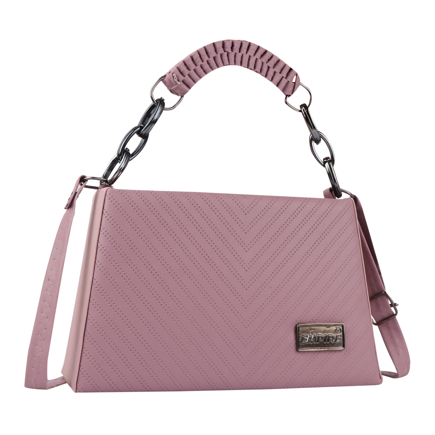 Empire Fashion Chevron Quilted Structured Handbag for Women | Pink | Top Handle Chain Bag | Crossbody Shoulder Bag