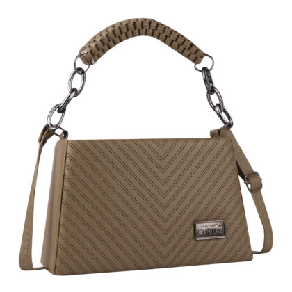 Empire Fashion Chevron Quilted Structured Handbag for Women | Khaki | Top Handle Chain Bag | Crossbody Shoulder Bag