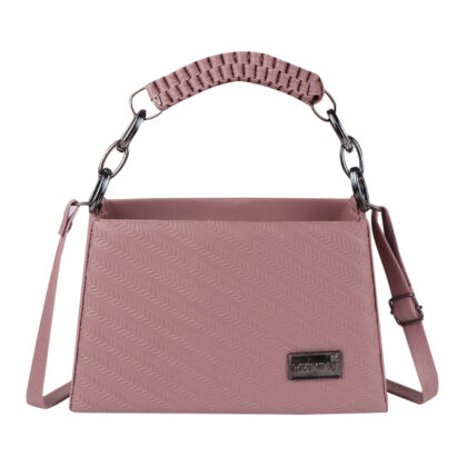 Empire Fashion Herringbone Embossed Structured Handbag for Women | Pink | Ruched Handle Chain Bag | Crossbody Shoulder Bag