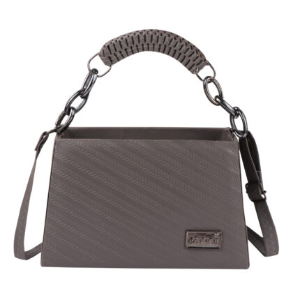 Empire Fashion Herringbone Embossed Structured Handbag for Women | Grey | Ruched Handle Chain Bag | Crossbody Shoulder Bag