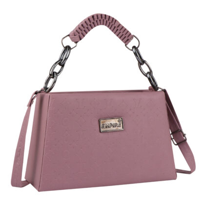 Empire Fashion Monogram Embossed Structured Handbag for Women | Pink | Ruched Handle Chain Bag | Crossbody Shoulder Bag