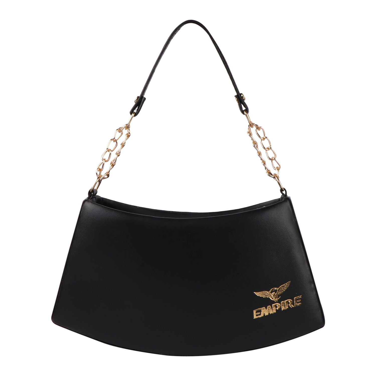 Empire Fashion Crescent Flap Shoulder Bag for Women | Black | Gold Chain Strap - Image 2