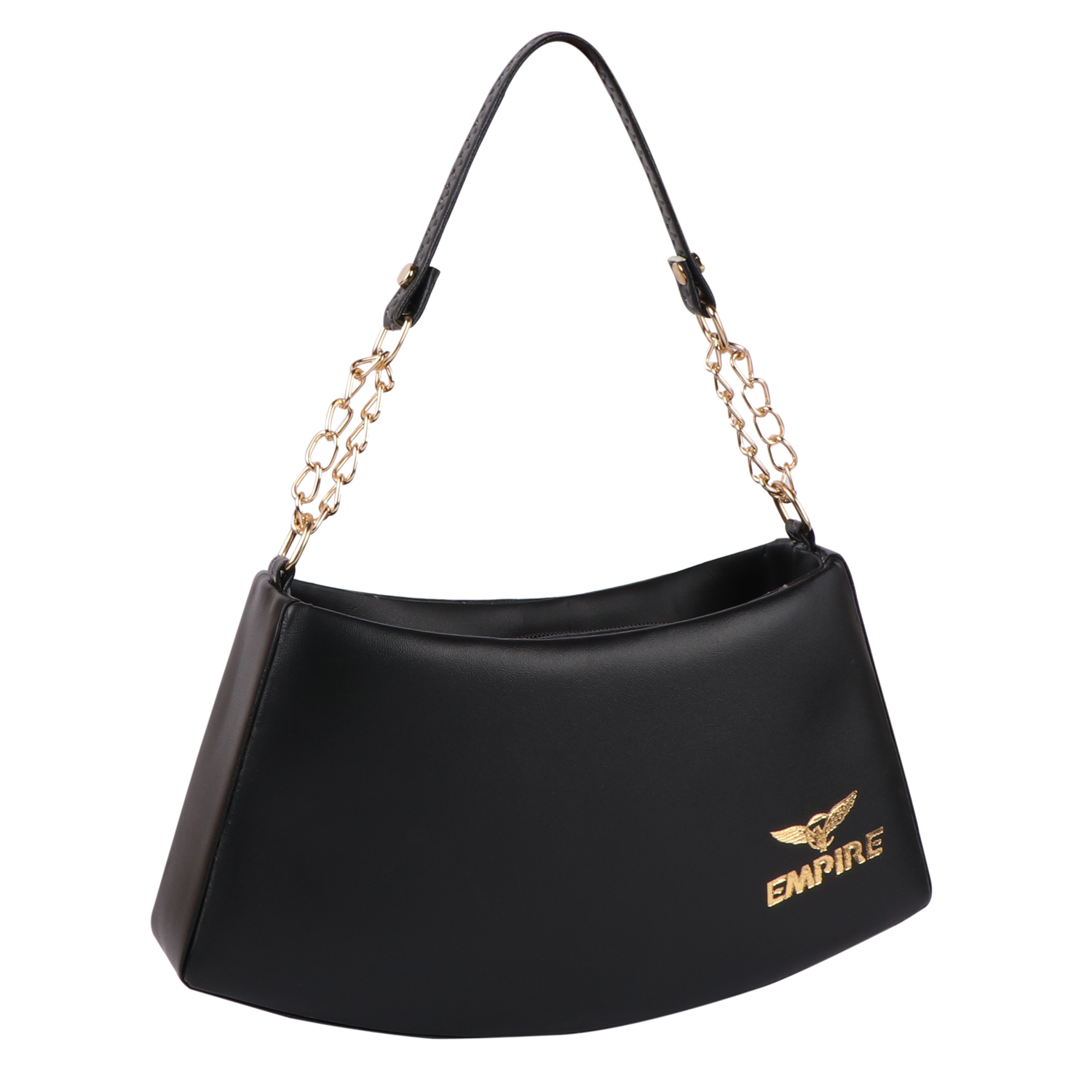 Empire Fashion Crescent Flap Shoulder Bag for Women | Black | Gold Chain Strap