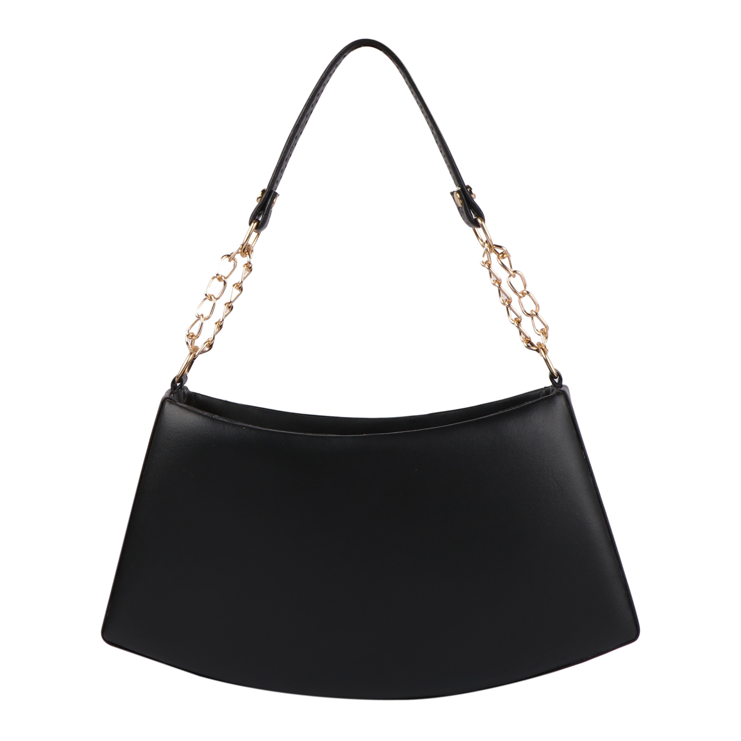 Empire Fashion Crescent Flap Shoulder Bag for Women | Black | Gold Chain Strap - Image 4