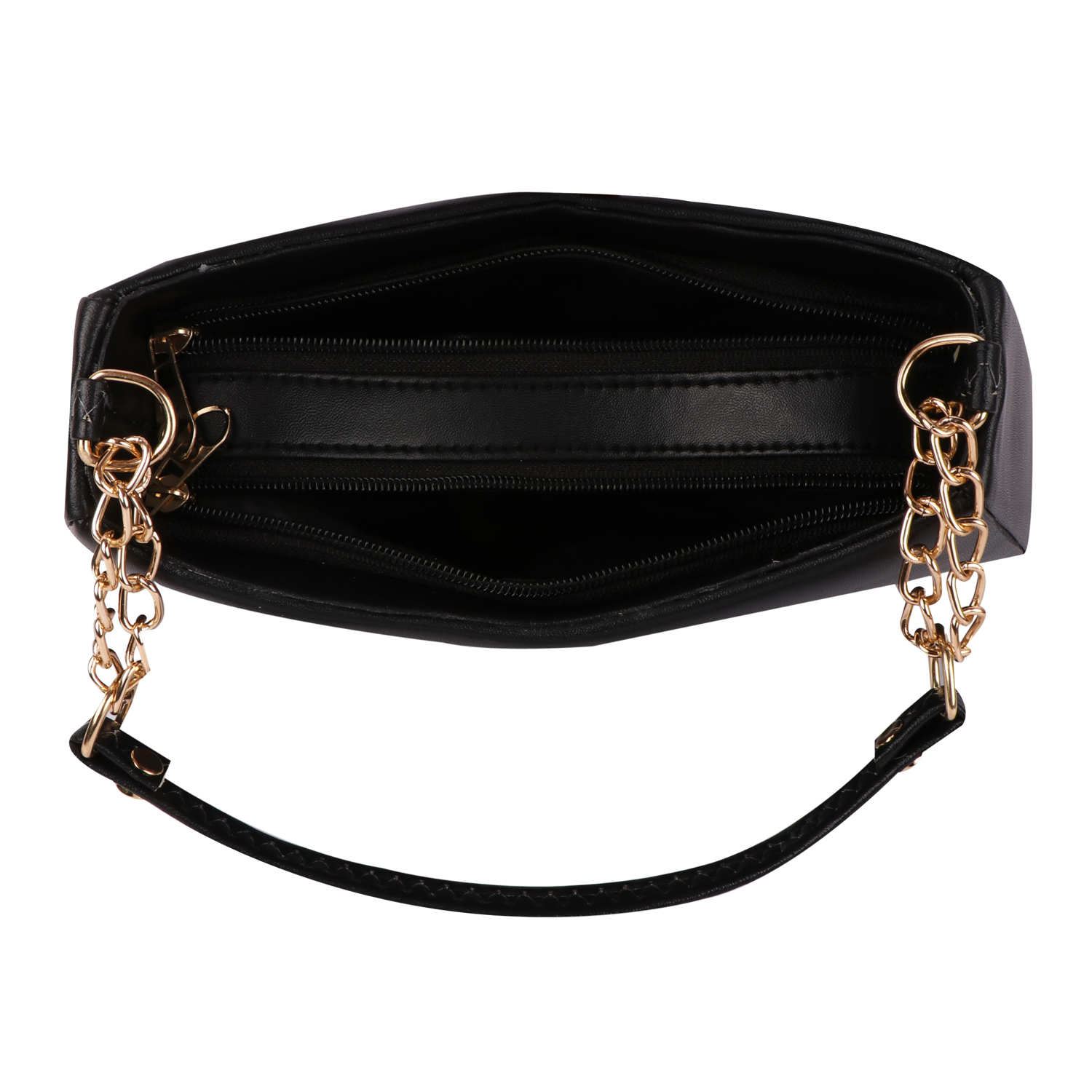 Empire Fashion Crescent Flap Shoulder Bag for Women | Black | Gold Chain Strap - Image 6
