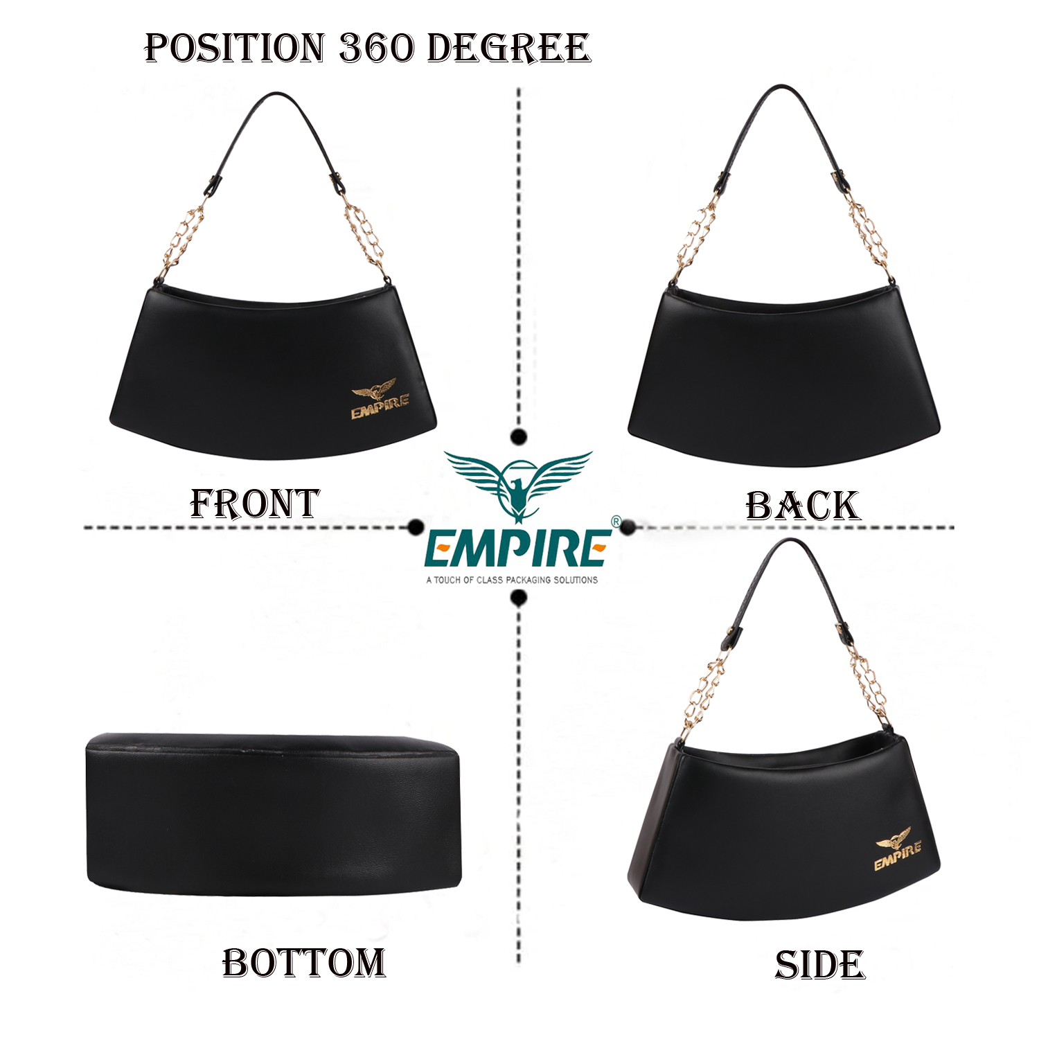 Empire Fashion Crescent Flap Shoulder Bag for Women | Black | Gold Chain Strap - Image 7