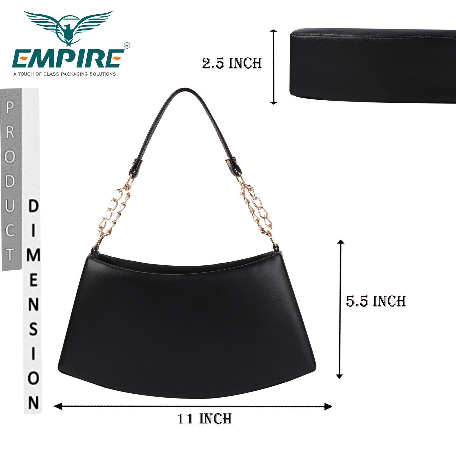 Empire Fashion Crescent Flap Shoulder Bag for Women | Black | Gold Chain Strap - Image 8