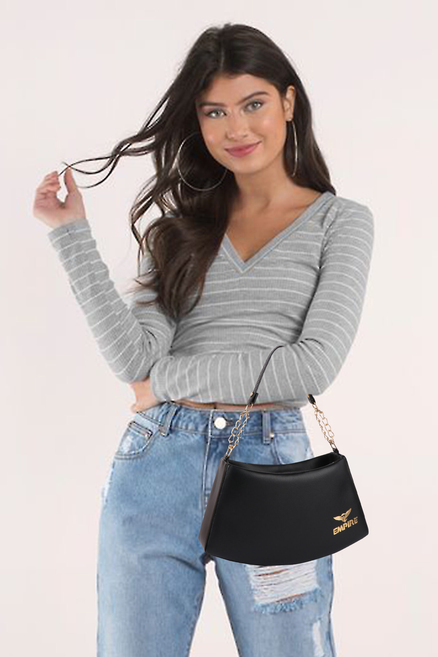 Empire Fashion Crescent Flap Shoulder Bag for Women | Black | Gold Chain Strap - Image 11