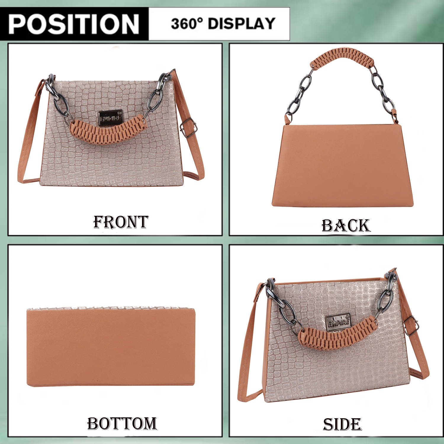 Croc Embossed Glitter Structured Handbag | Pink - Image 11