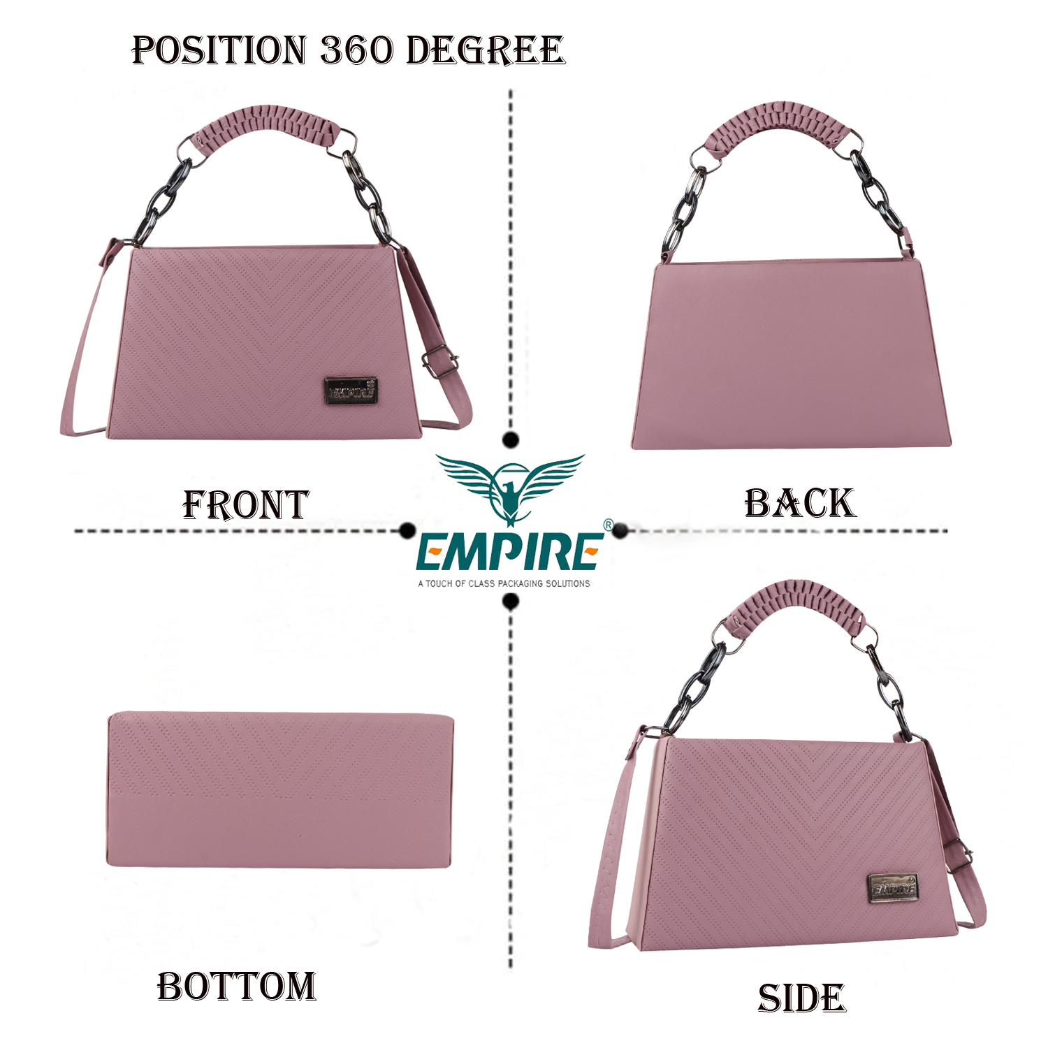 Empire Fashion Chevron Quilted Structured Handbag for Women | Pink | Top Handle Chain Bag | Crossbody Shoulder Bag - Image 7