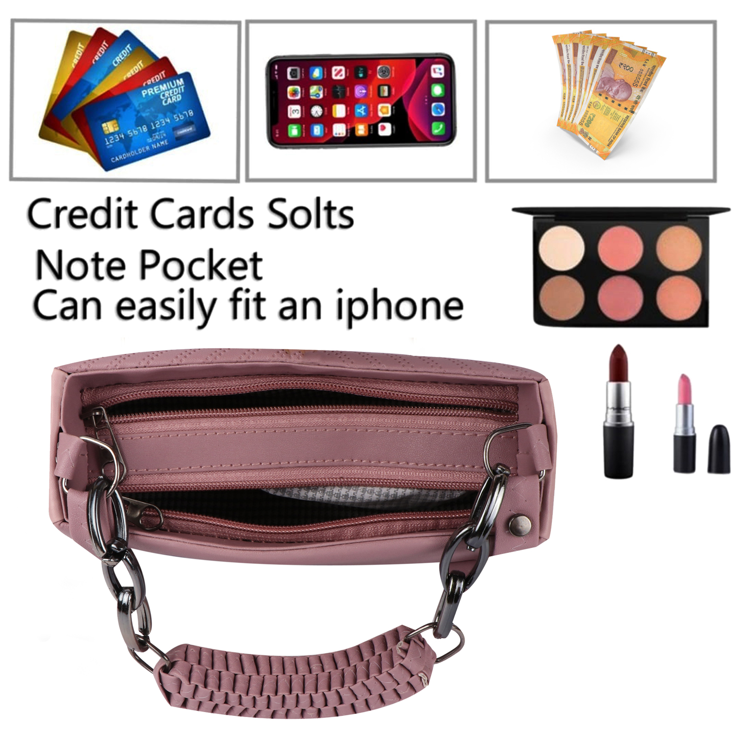 Empire Fashion Chevron Quilted Structured Handbag for Women | Pink | Top Handle Chain Bag | Crossbody Shoulder Bag - Image 8