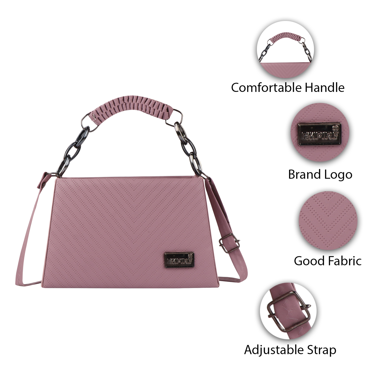 Empire Fashion Chevron Quilted Structured Handbag for Women | Pink | Top Handle Chain Bag | Crossbody Shoulder Bag - Image 12