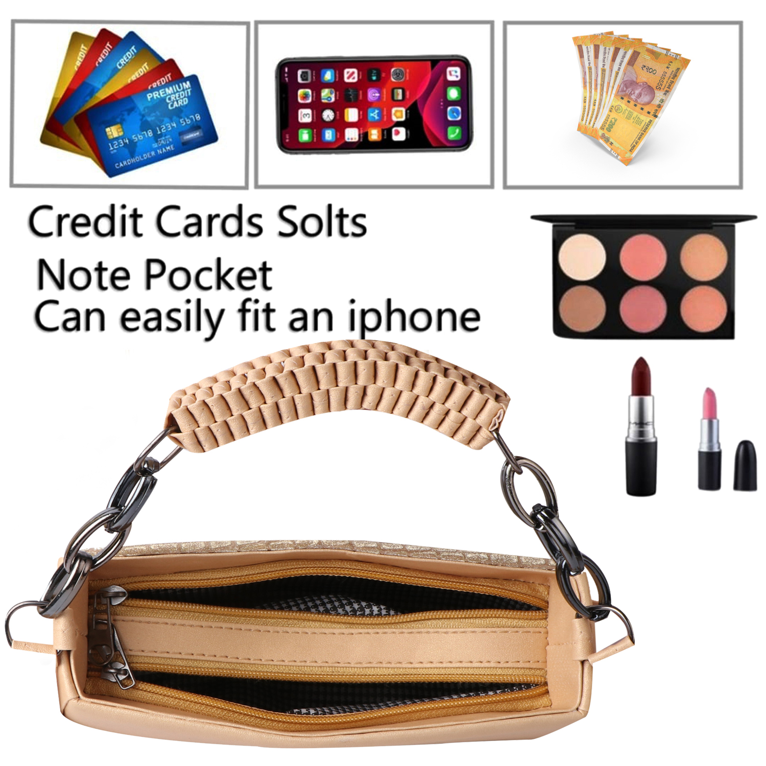 Croc Embossed Glitter Structured Handbag | Cream - Image 9