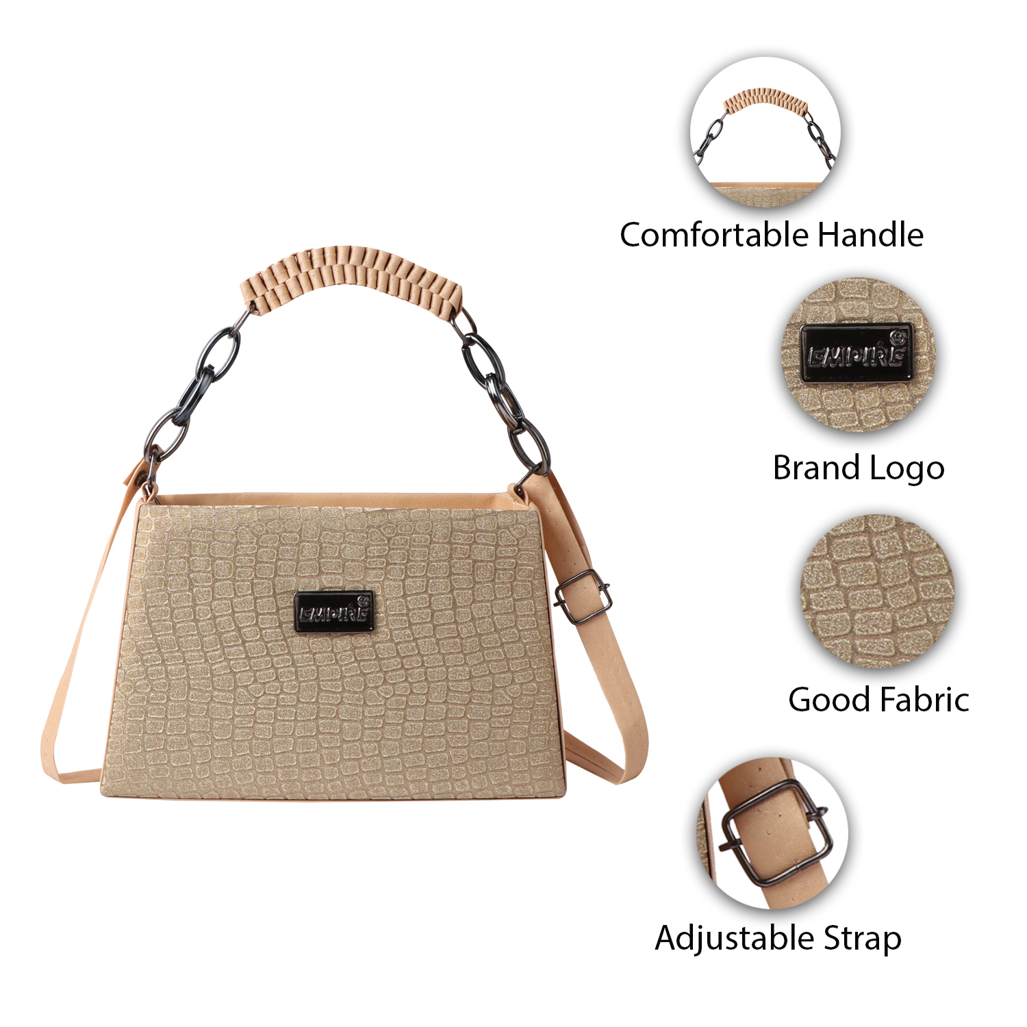 Croc Embossed Glitter Structured Handbag | Cream - Image 12